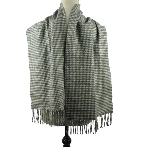 Glen Heath Houndstooth Scarf Camel Hair Gray White Scarf Unisex 52" x 11" - Picture 3 of 6